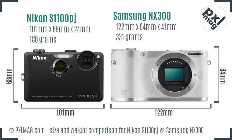 Nikon S1100pj vs Samsung NX300 size comparison