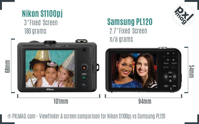 Nikon S1100pj vs Samsung PL120 Screen and Viewfinder comparison