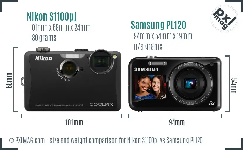 Nikon S1100pj vs Samsung PL120 size comparison