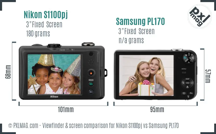 Nikon S1100pj vs Samsung PL170 Screen and Viewfinder comparison
