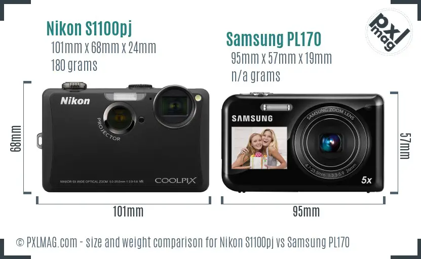 Nikon S1100pj vs Samsung PL170 size comparison