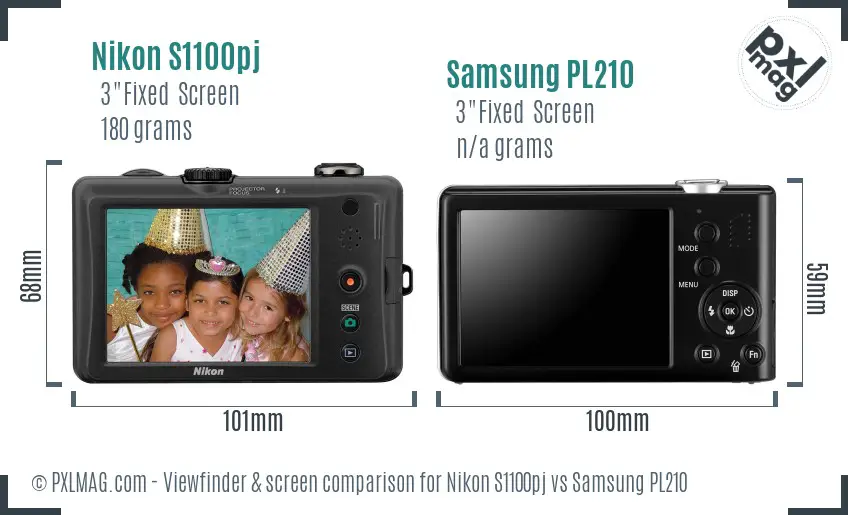 Nikon S1100pj vs Samsung PL210 Screen and Viewfinder comparison