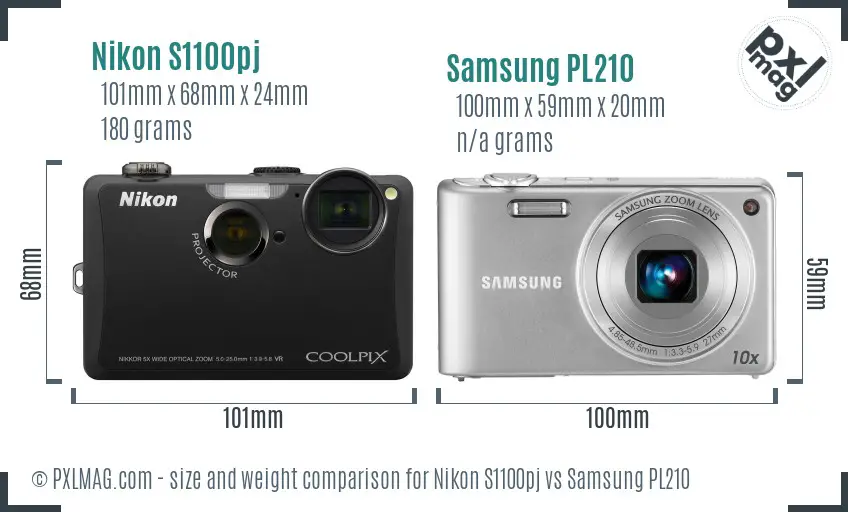 Nikon S1100pj vs Samsung PL210 size comparison