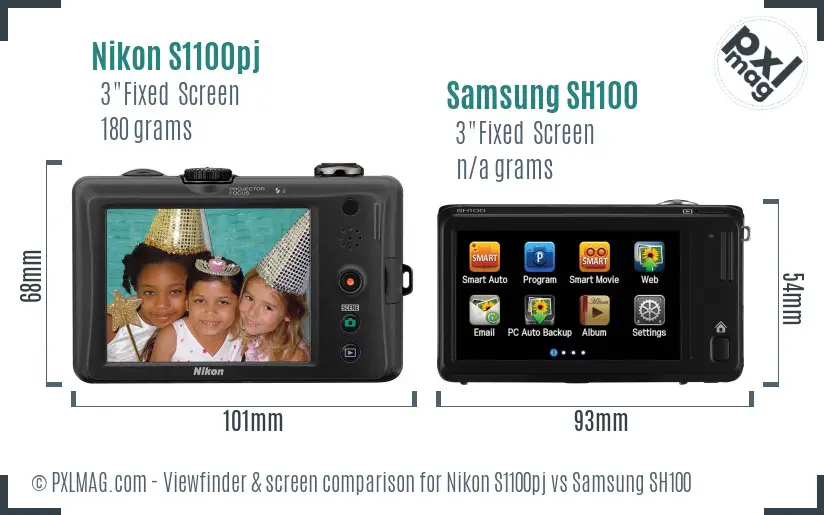 Nikon S1100pj vs Samsung SH100 Screen and Viewfinder comparison