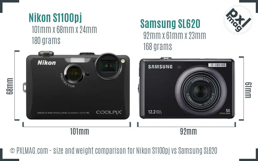 Nikon S1100pj vs Samsung SL620 size comparison