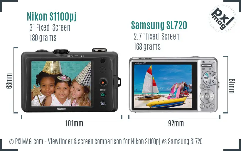 Nikon S1100pj vs Samsung SL720 Screen and Viewfinder comparison