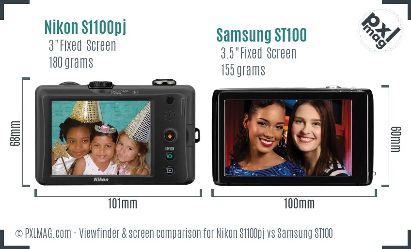 Nikon S1100pj vs Samsung ST100 Screen and Viewfinder comparison