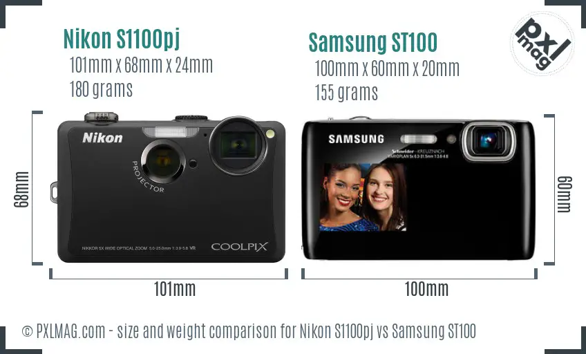 Nikon S1100pj vs Samsung ST100 size comparison