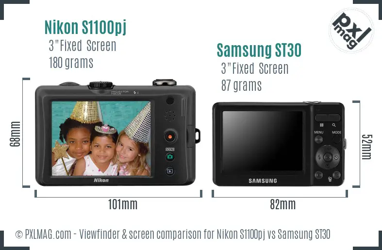 Nikon S1100pj vs Samsung ST30 Screen and Viewfinder comparison