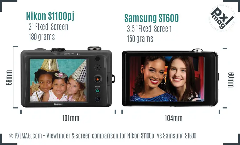 Nikon S1100pj vs Samsung ST600 Screen and Viewfinder comparison