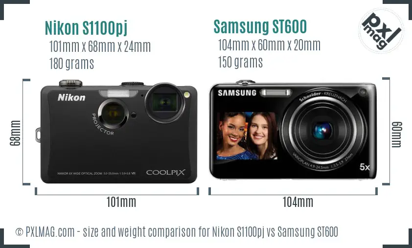 Nikon S1100pj vs Samsung ST600 size comparison