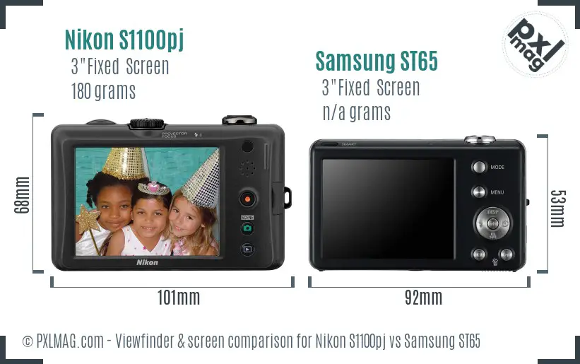 Nikon S1100pj vs Samsung ST65 Screen and Viewfinder comparison