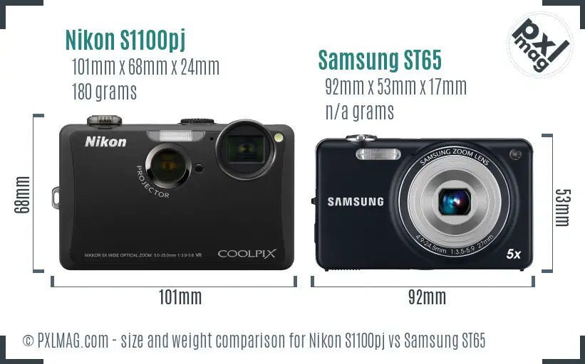 Nikon S1100pj vs Samsung ST65 size comparison
