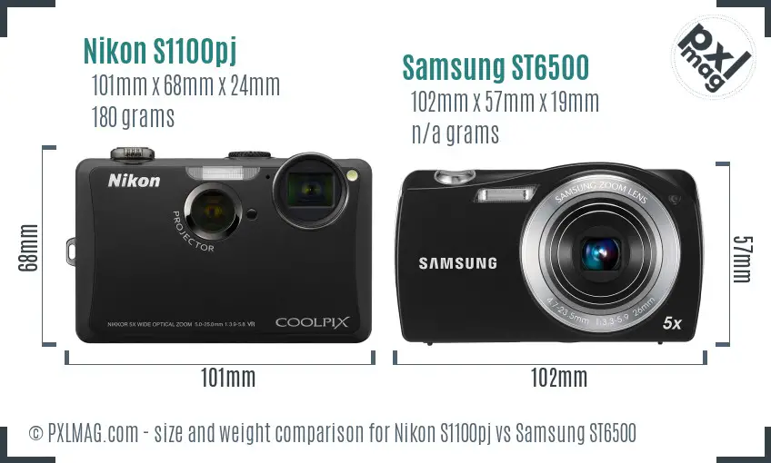 Nikon S1100pj vs Samsung ST6500 size comparison Nikon S1100pj vs Samsung ST6500 size comparison
