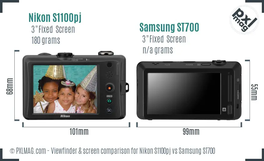 Nikon S1100pj vs Samsung ST700 Screen and Viewfinder comparison