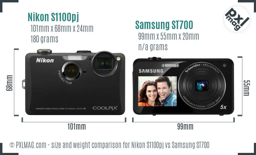 Nikon S1100pj vs Samsung ST700 size comparison