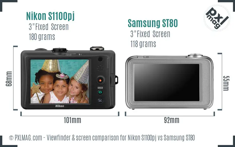 Nikon S1100pj vs Samsung ST80 Screen and Viewfinder comparison