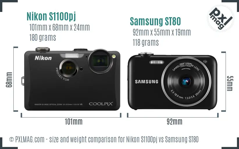 Nikon S1100pj vs Samsung ST80 size comparison