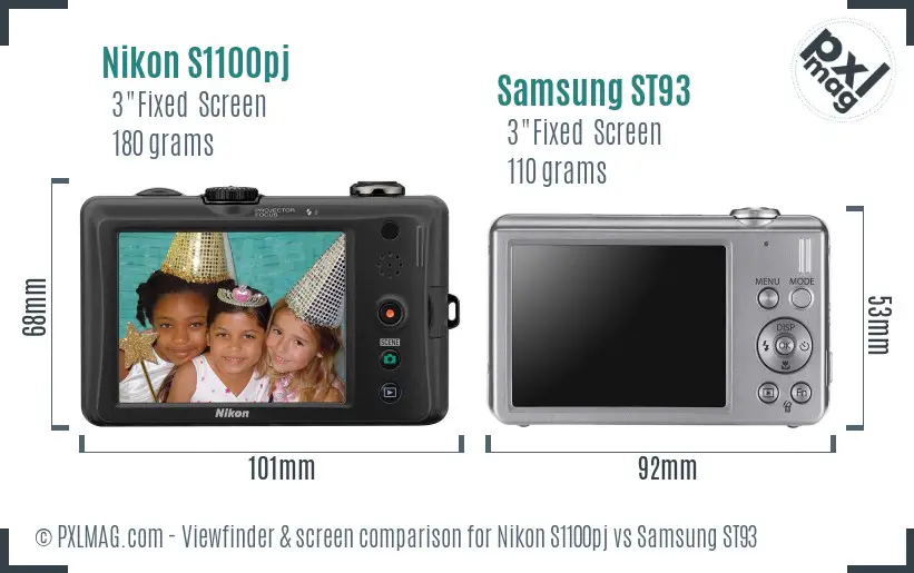 Nikon S1100pj vs Samsung ST93 Screen and Viewfinder comparison