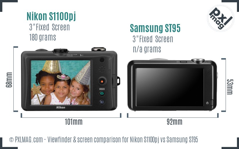 Nikon S1100pj vs Samsung ST95 Screen and Viewfinder comparison