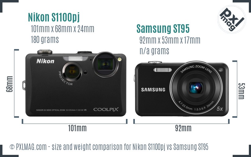 Nikon S1100pj vs Samsung ST95 size comparison