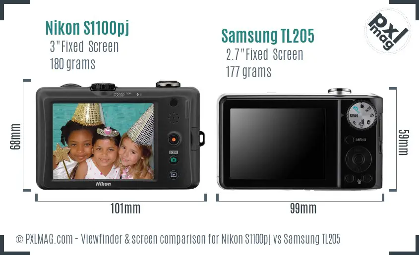 Nikon S1100pj vs Samsung TL205 Screen and Viewfinder comparison