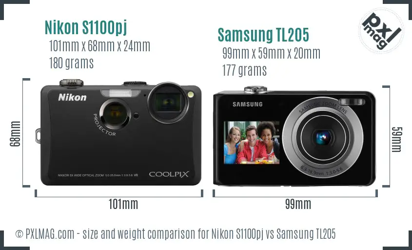 Nikon S1100pj vs Samsung TL205 size comparison