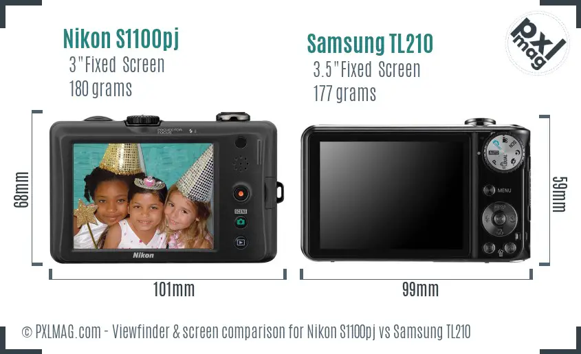 Nikon S1100pj vs Samsung TL210 Screen and Viewfinder comparison