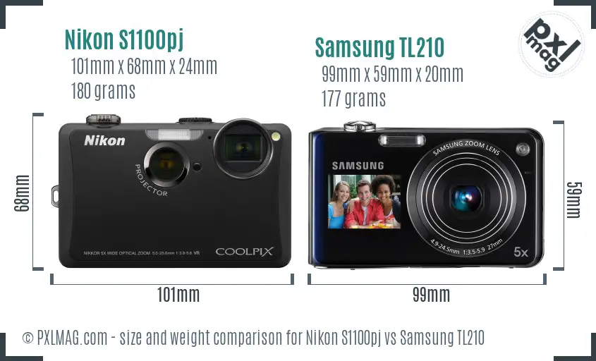 Nikon S1100pj vs Samsung TL210 size comparison