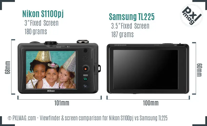 Nikon S1100pj vs Samsung TL225 Screen and Viewfinder comparison