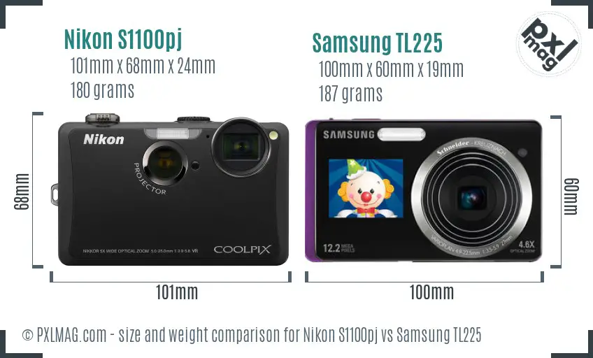 Nikon S1100pj vs Samsung TL225 size comparison