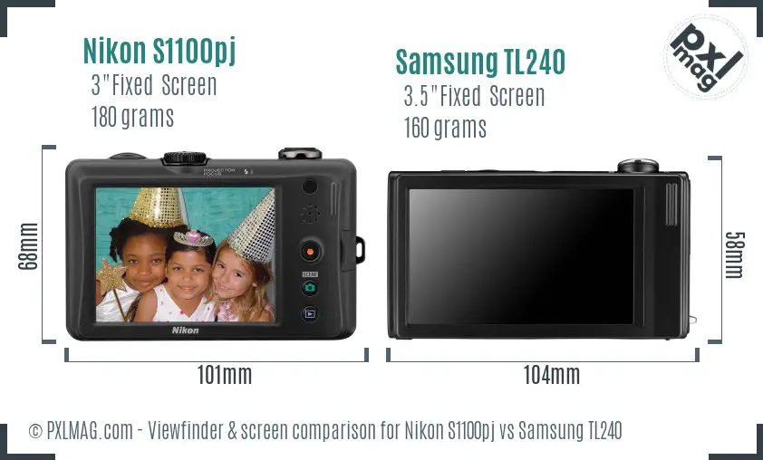 Nikon S1100pj vs Samsung TL240 Screen and Viewfinder comparison