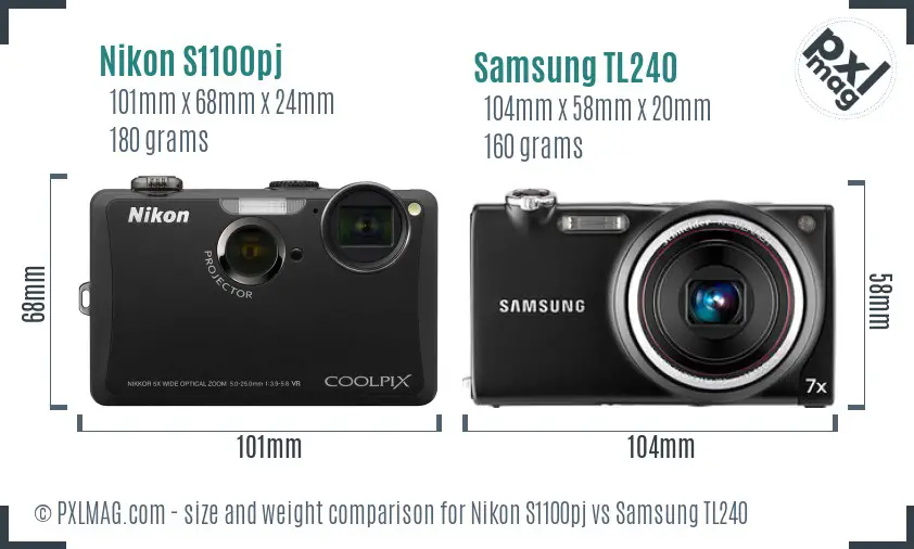 Nikon S1100pj vs Samsung TL240 size comparison