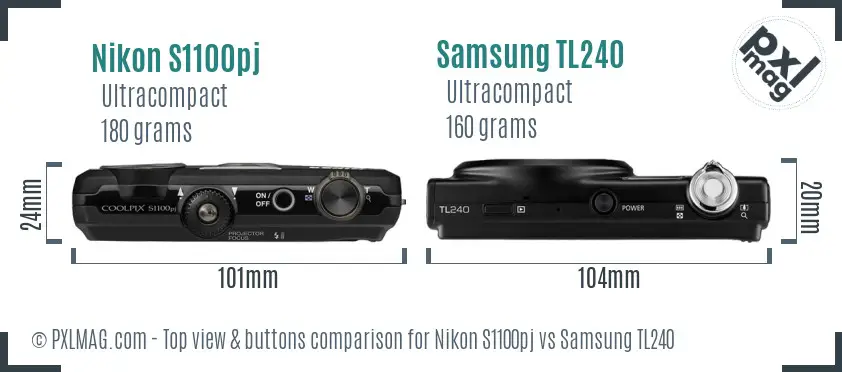 Nikon S1100pj vs Samsung TL240 top view buttons comparison