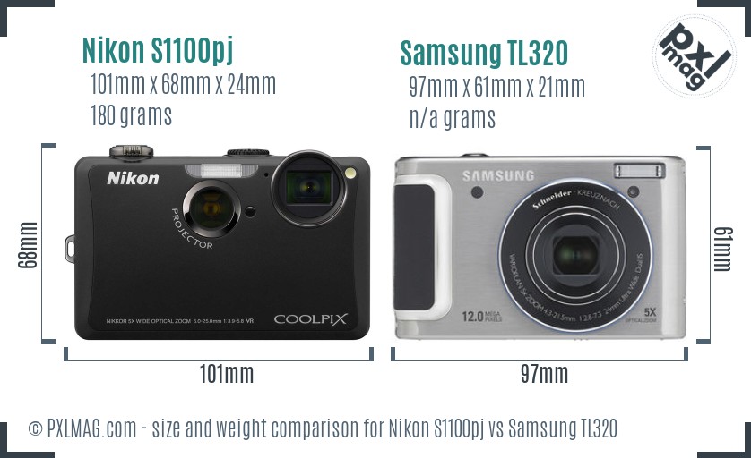 Nikon S1100pj vs Samsung TL320 size comparison Nikon S1100pj vs Samsung TL320 size comparison