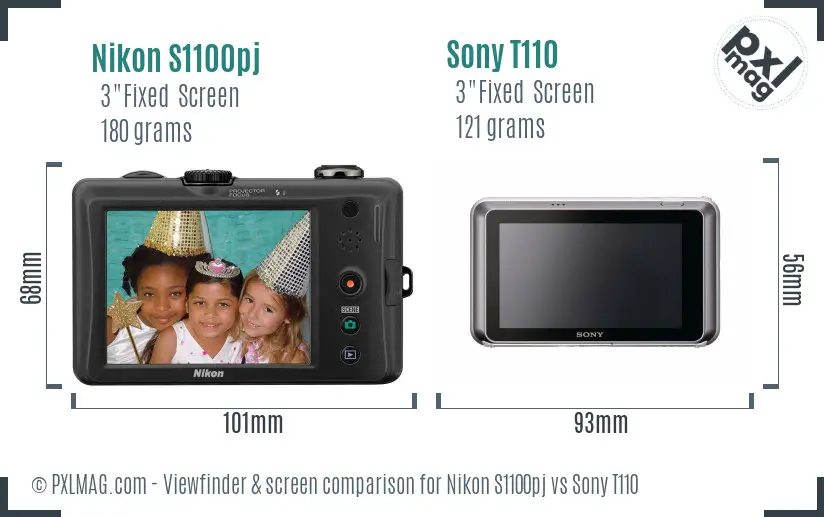 Nikon S1100pj vs Sony T110 Screen and Viewfinder comparison