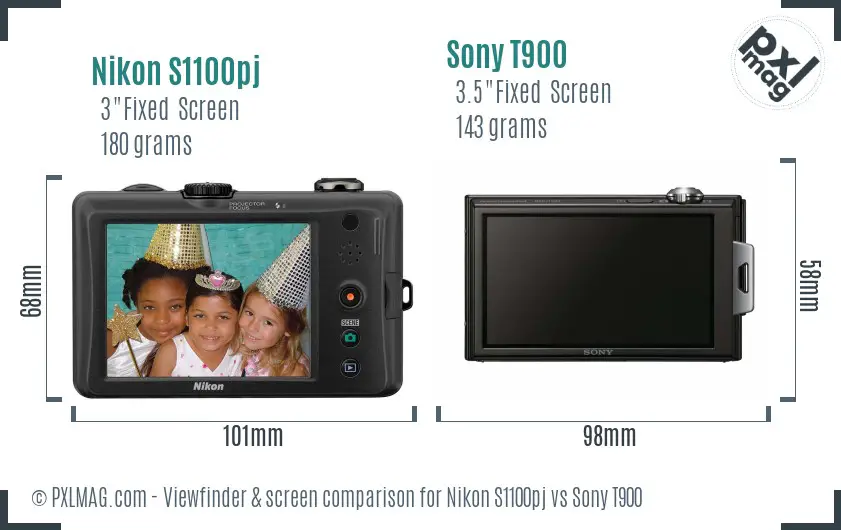 Nikon S1100pj vs Sony T900 Screen and Viewfinder comparison