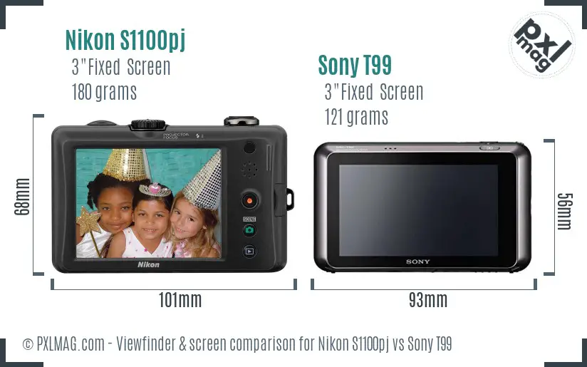Nikon S1100pj vs Sony T99 Screen and Viewfinder comparison