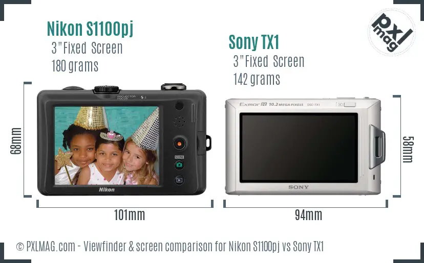 Nikon S1100pj vs Sony TX1 Screen and Viewfinder comparison