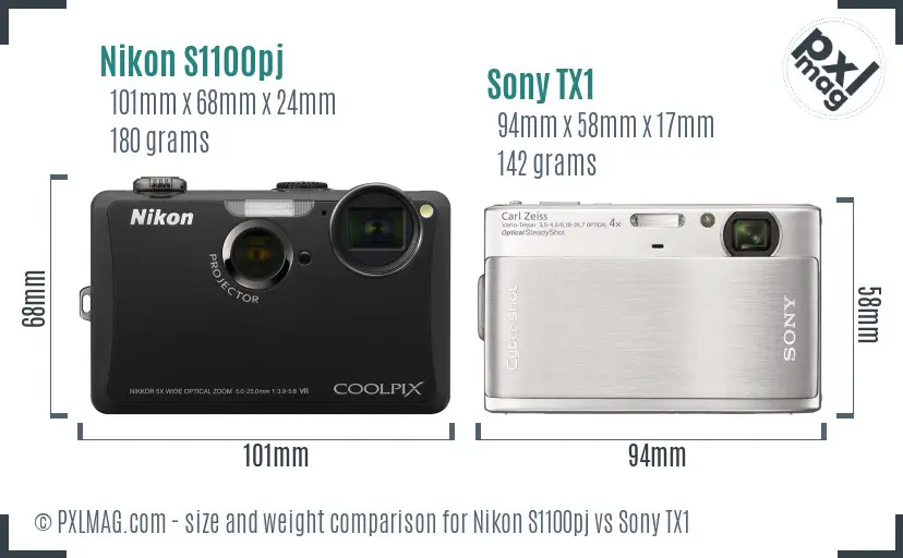 Nikon S1100pj vs Sony TX1 size comparison