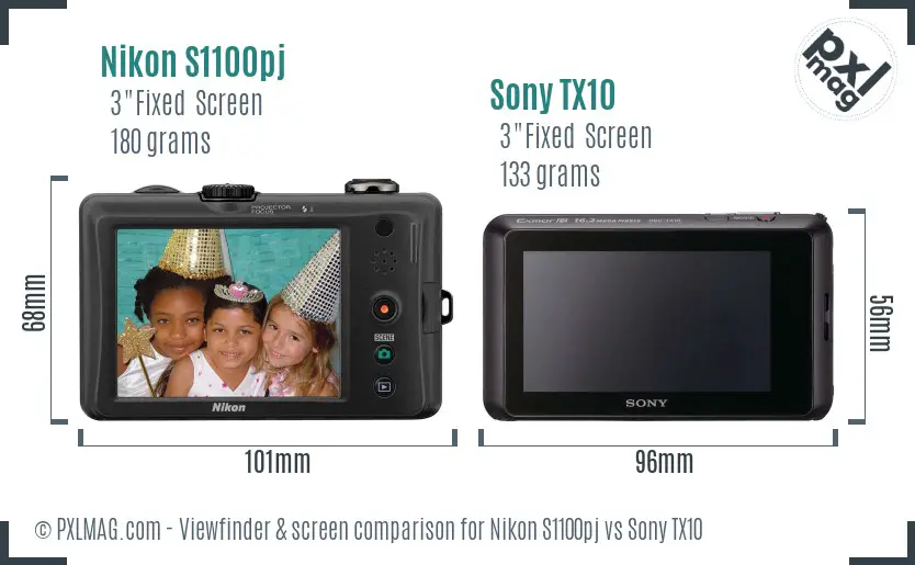 Nikon S1100pj vs Sony TX10 Screen and Viewfinder comparison