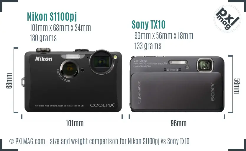 Nikon S1100pj vs Sony TX10 size comparison