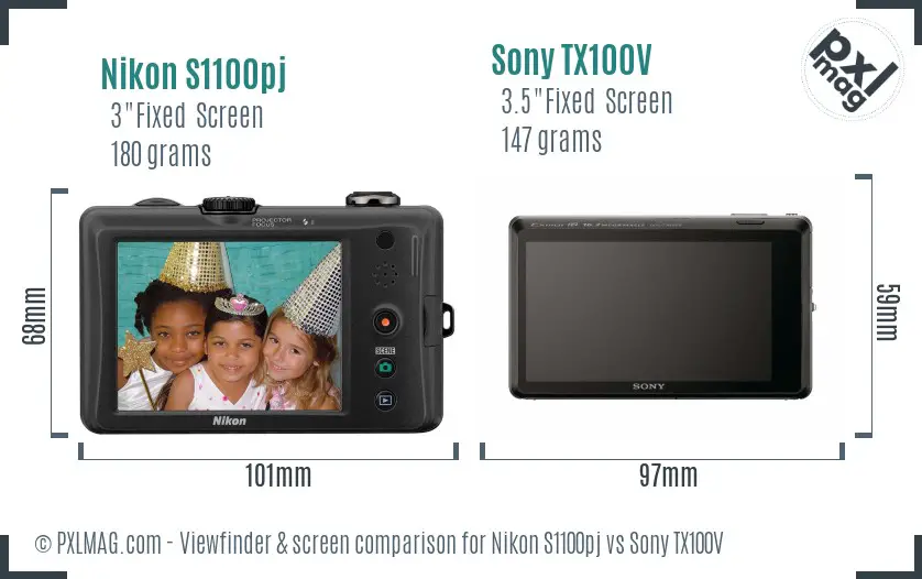 Nikon S1100pj vs Sony TX100V Screen and Viewfinder comparison