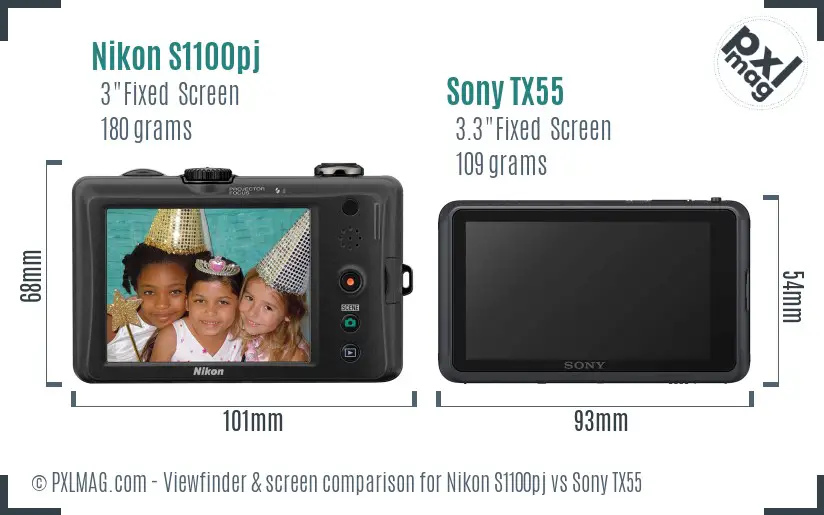 Nikon S1100pj vs Sony TX55 Screen and Viewfinder comparison