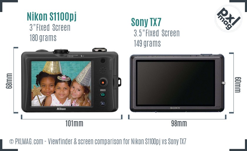 Nikon S1100pj vs Sony TX7 Screen and Viewfinder comparison