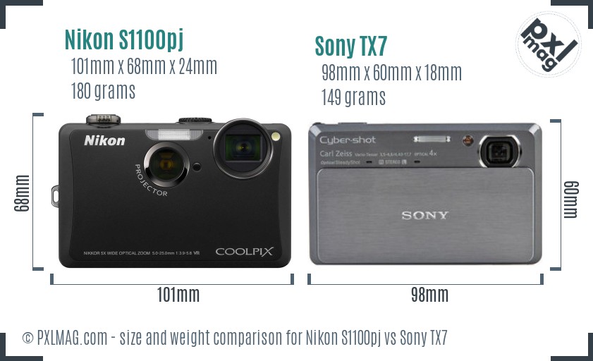 Nikon S1100pj vs Sony TX7 size comparison