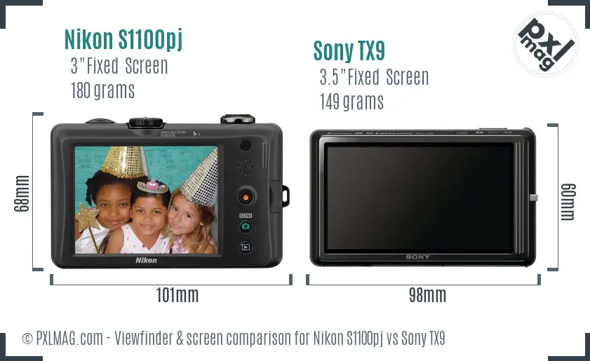 Nikon S1100pj vs Sony TX9 Screen and Viewfinder comparison
