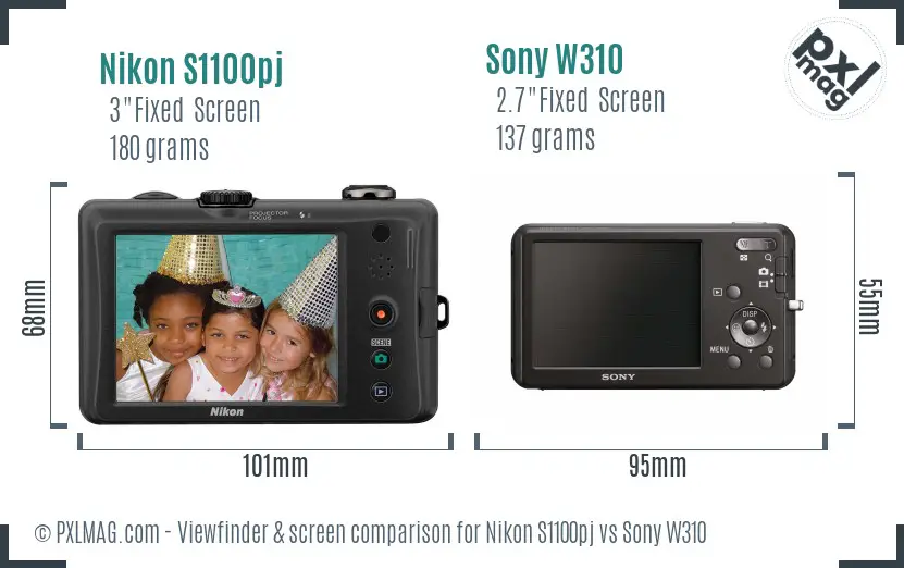 Nikon S1100pj vs Sony W310 Screen and Viewfinder comparison Nikon S1100pj vs Sony W310 Screen and Viewfinder comparison