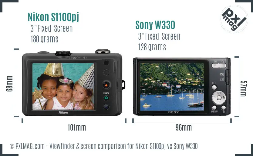 Nikon S1100pj vs Sony W330 Screen and Viewfinder comparison