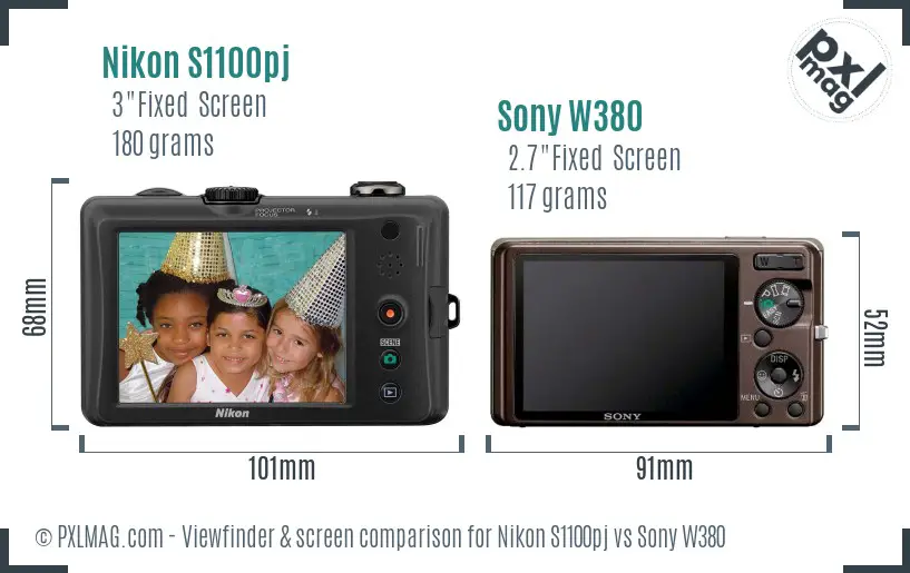 Nikon S1100pj vs Sony W380 Screen and Viewfinder comparison